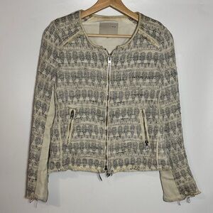 IRO Cream and Gray Textured Zip Jacket